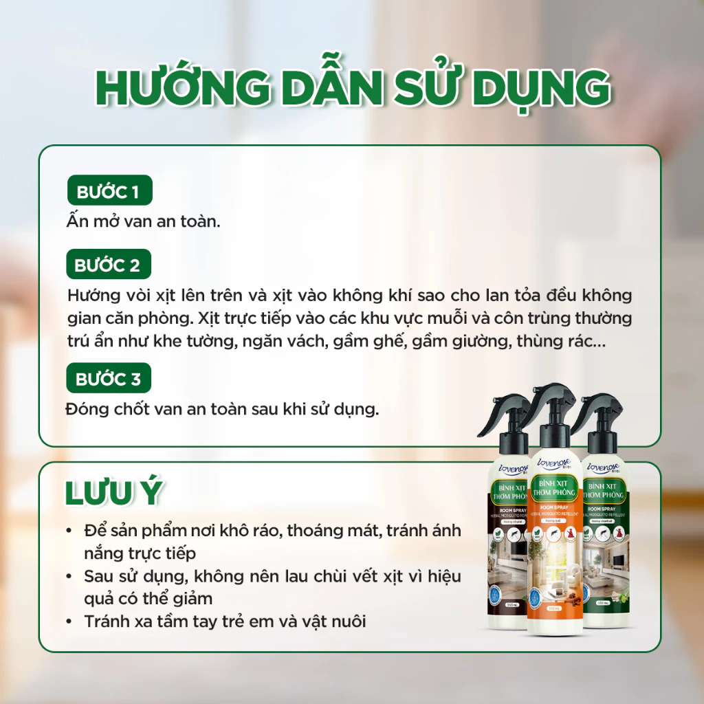 Xịt thơm phòng đuổi muỗi Lovenose đuổi côn trùng chiết xuất từ tinh dầu tự nhiên lành tính, khử mùi phòng 350ml