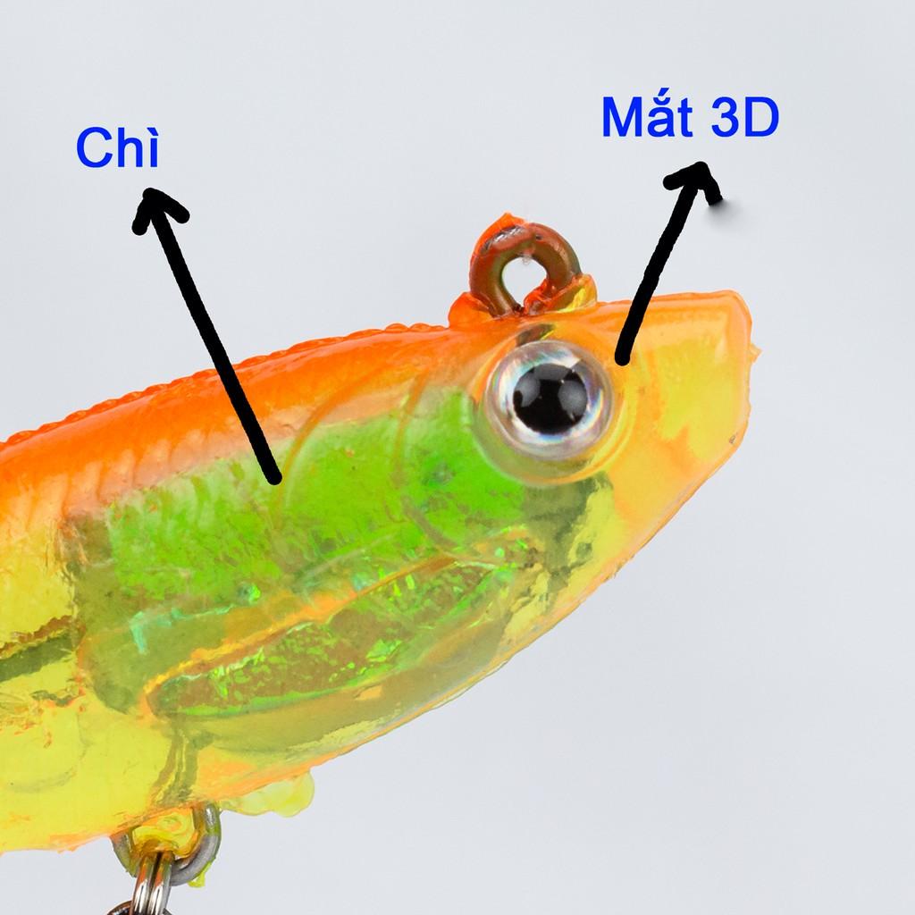 Mồi cá giả Silicon 3D như cá thật (CÁ MỀM T-TAIL có chì + lưỡi 8cm-12g)