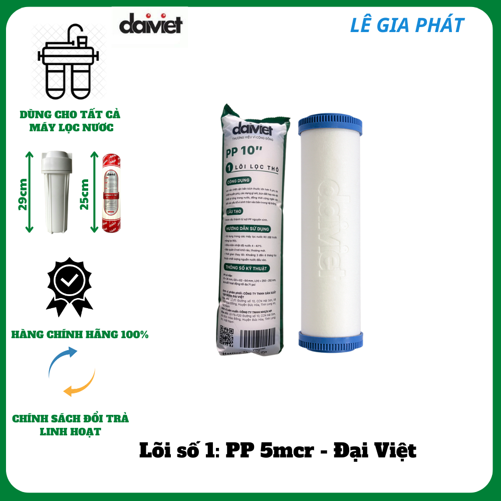 COMBO 3 LÕI LỌC NƯỚC SỐ 1-2-3 - HÀNG CHÍNH HÃNG ĐẠI VIỆT