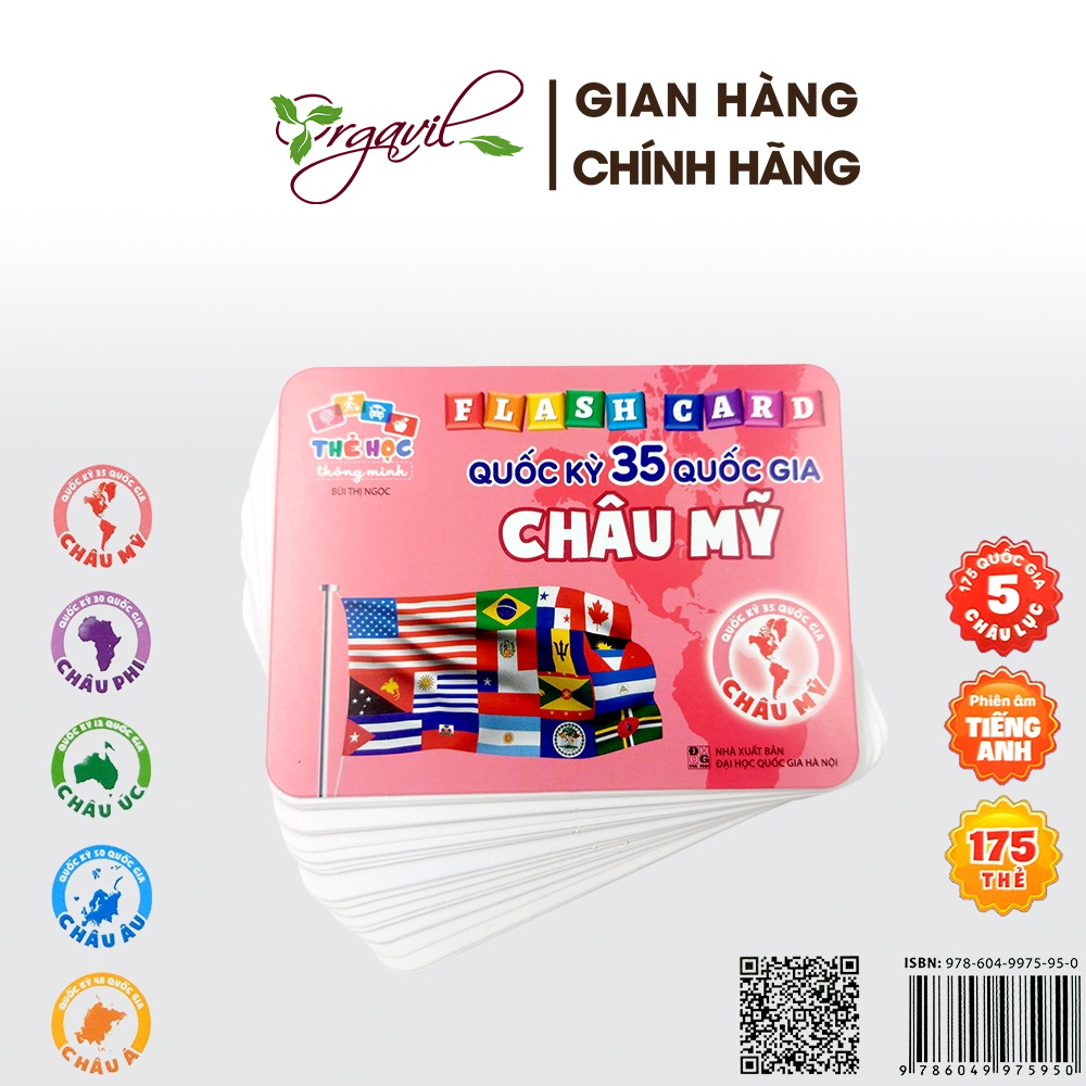 Flashcard Cờ Các Nước, Quốc Kỳ 175 Quốc Gia Trên Thế Giới - Flashcard Song Ngữ Tiếng Anh, Tiếng Việt Cho Bé - Orgavil