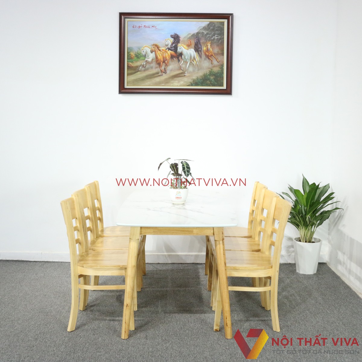 Bộ Bàn Ăn 6 Ghế Phẳng Vân Đá Trắng Đẹp Giá Rẻ