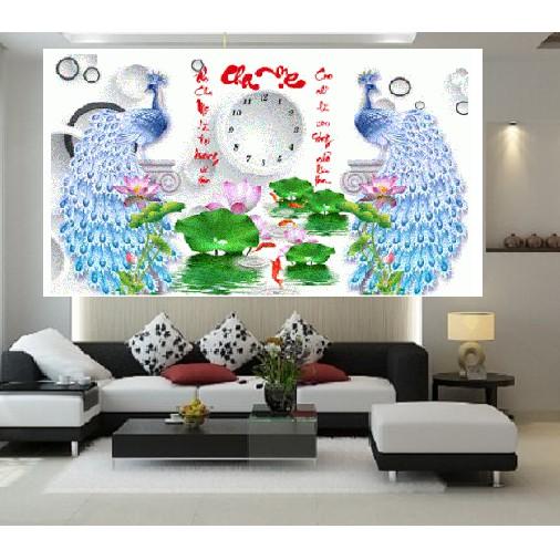 Tranh đá cha mẹ công đồng hồ hoa sen VS214 - kích thước: 90 * 55cm.