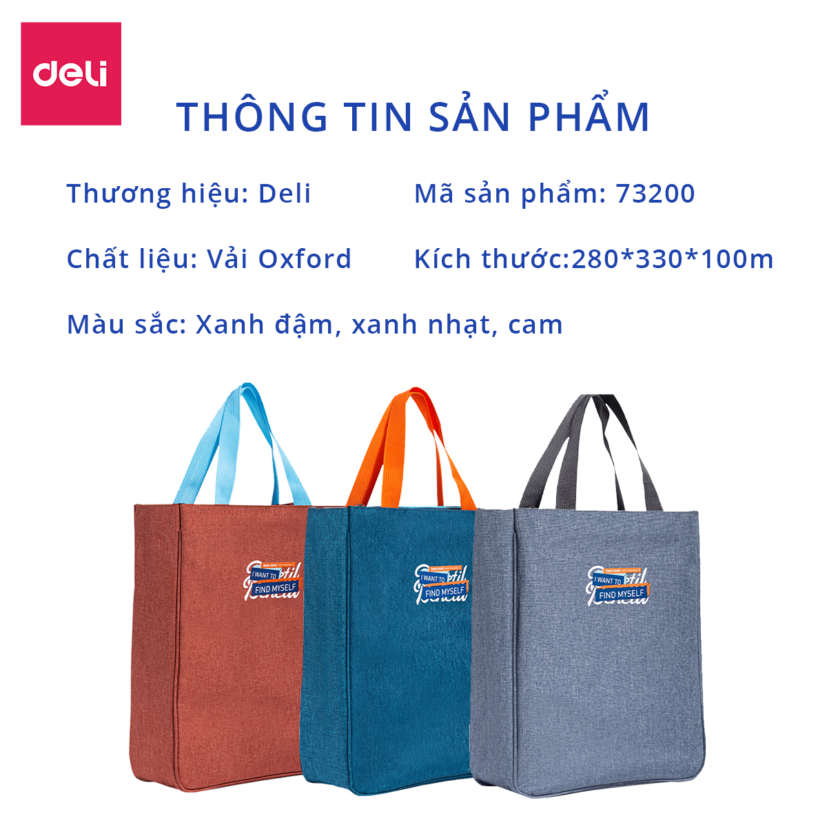 Túi tote vải canvas Deli cao cấp - Chất liệu chống thấm nước, màu sắc đa dạng, vừa khổ A4 thích hợp cho học sinh - 73200