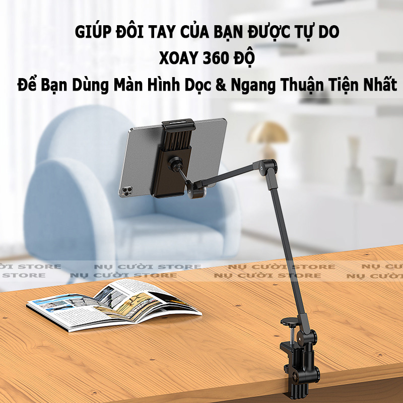 Giá Đỡ Điện Thoại Kẹp Cạnh Bàn, Đầu Giường; Kê Máy Tính Bảng Gấp Gọn; Cây Kẹp 11inch; Setup Decor Bàn Làm Việc