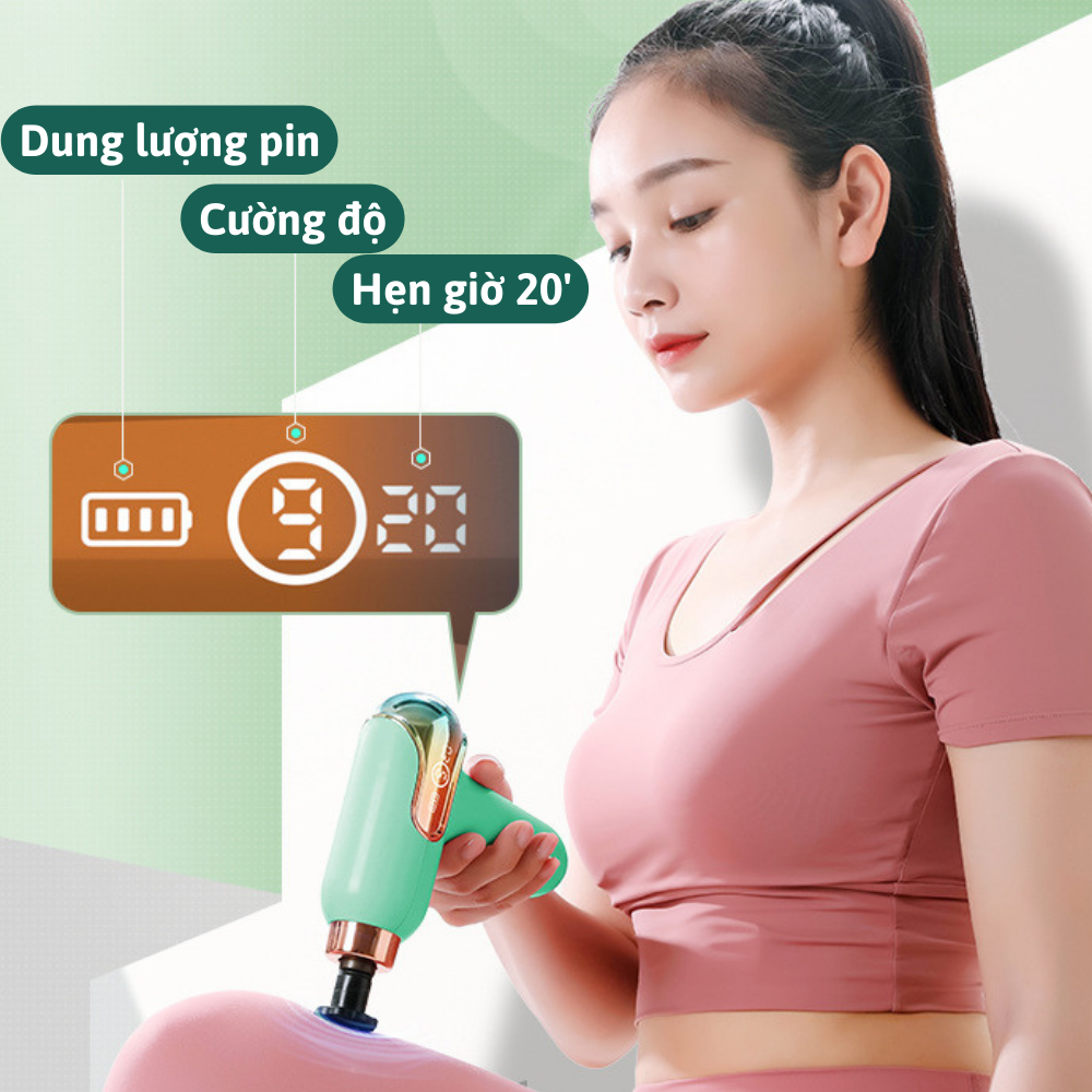 Máy Massage Mini Cầm Tay CTFAST-LC002 : Súng mát xa 9 cấp độ, màn hình LED sang trọng, maassage chuyên sâu,hỗ trợ giảm đau cơ, cứng khớp hiệu quả nhanh chóng, đi kèm 4 đầu chuyên dụng, túi đựng tiện dụng - Hàng loại cao cấp