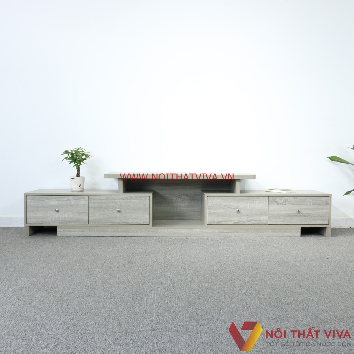 Kệ Tivi Thông Minh 2 Tầng Gỗ MDF Melamine Màu Xám Vân Gỗ Đẹp Hiện Đại