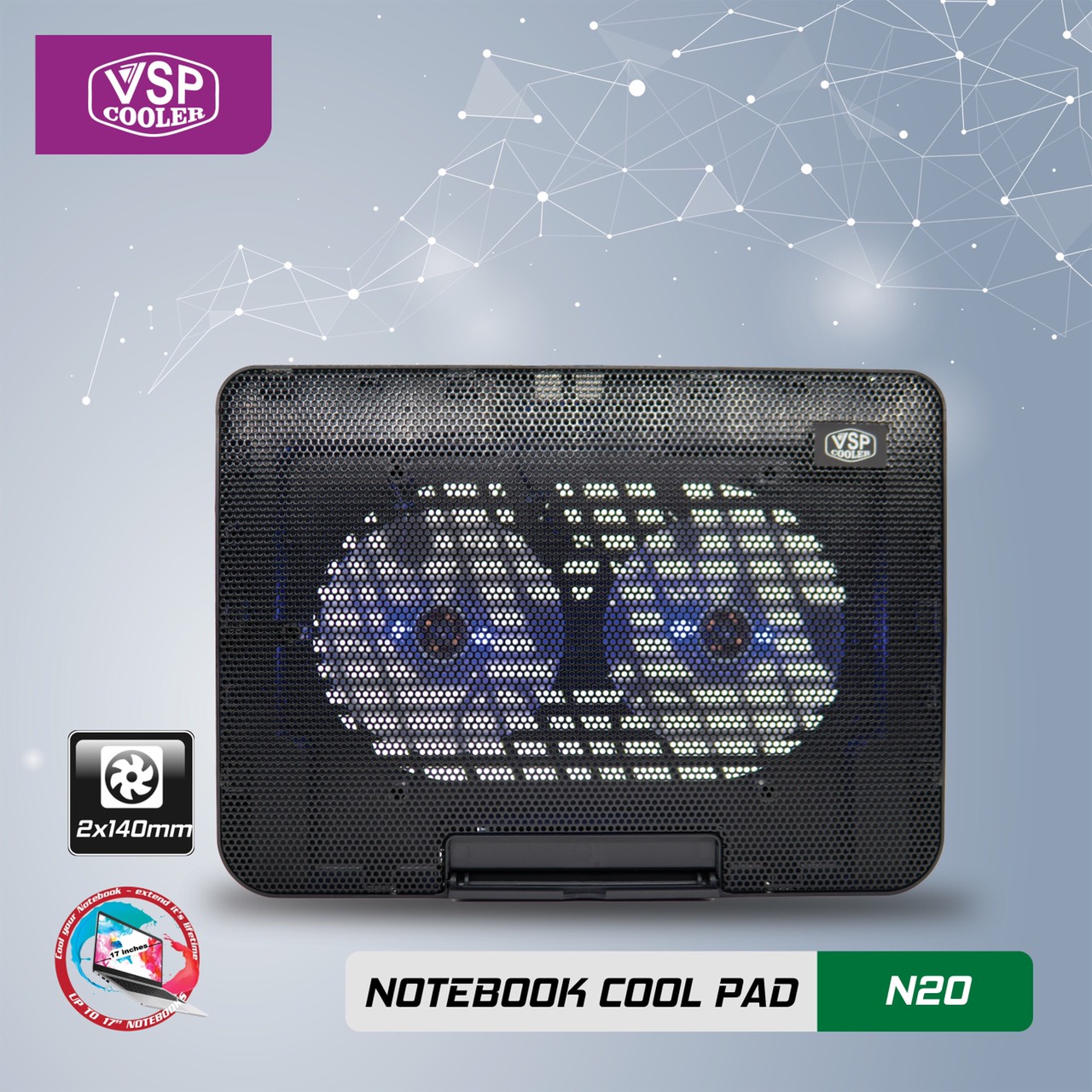 ĐẾ TẢN NHIỆT VSP COOLER N20 (2*Fan 14cm) - giao ngẫu nhiên - 1984 - hàng nhập khẩu