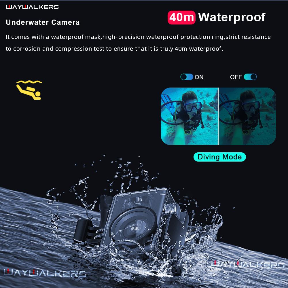 WAYWALKERS Camera Hành Động 5K 4K 60FPS Bộ Lọc Có Thể Tháo Rời Quay Video Màn Hình Kép Go Mini Chống Nước Thể Thao Dưới Nước Cam Pro