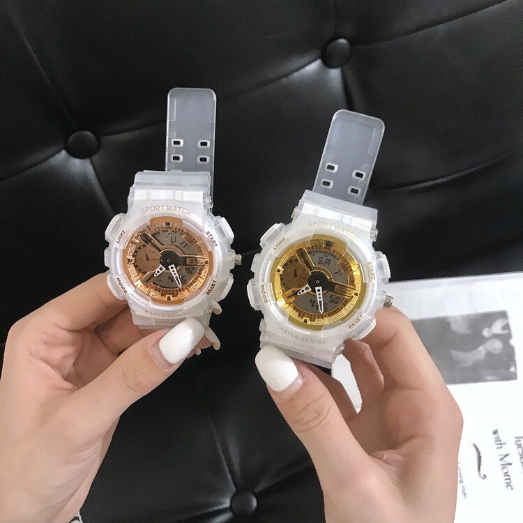 Đồng hồ unisex thể thao Sport Watch chạy kim và điện tử dây cao su chống nước chống xước tốt