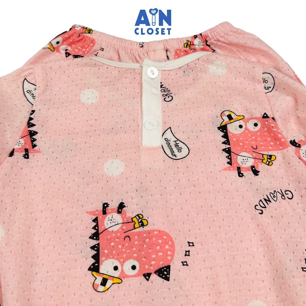 Bộ quần áo Dài bé gái họa tiết Khủng Long Hồng Thun cotton - AICDBGPW7RHV - AIN Closet