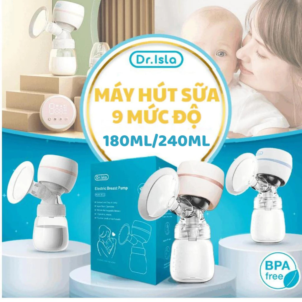 Dr.Isla Máy Hút Sữa Không Dây Điện Cầm Tay PPSU Silicone Cao Cấp 9 Mức Điều Chỉnh Lực Hút Không BPA 180ml EB11