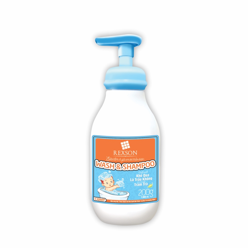 [Rexson] WASH SHAMPOO Sữa Tắm Và Gội Em Bé Thảo Dược, ngừa hăm tã, rôm sảy, ngừa mụn, dịu da, dưỡng da