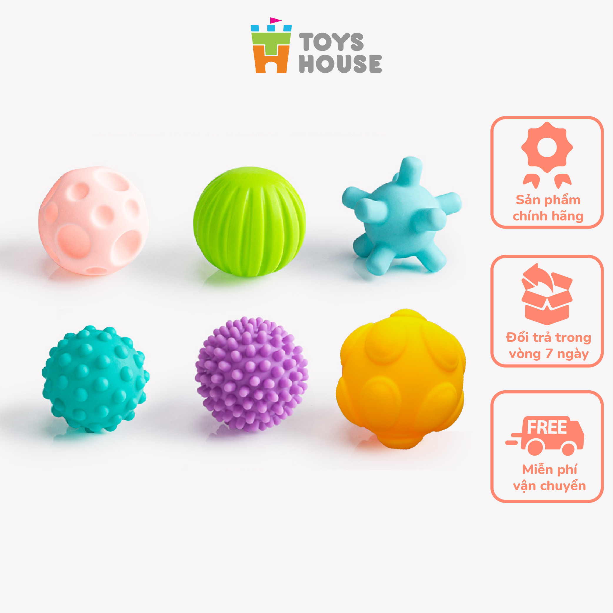 Set 6 bóng gai Silicon kích thích giác quan toàn diện cho bé ToysHouse HE0207