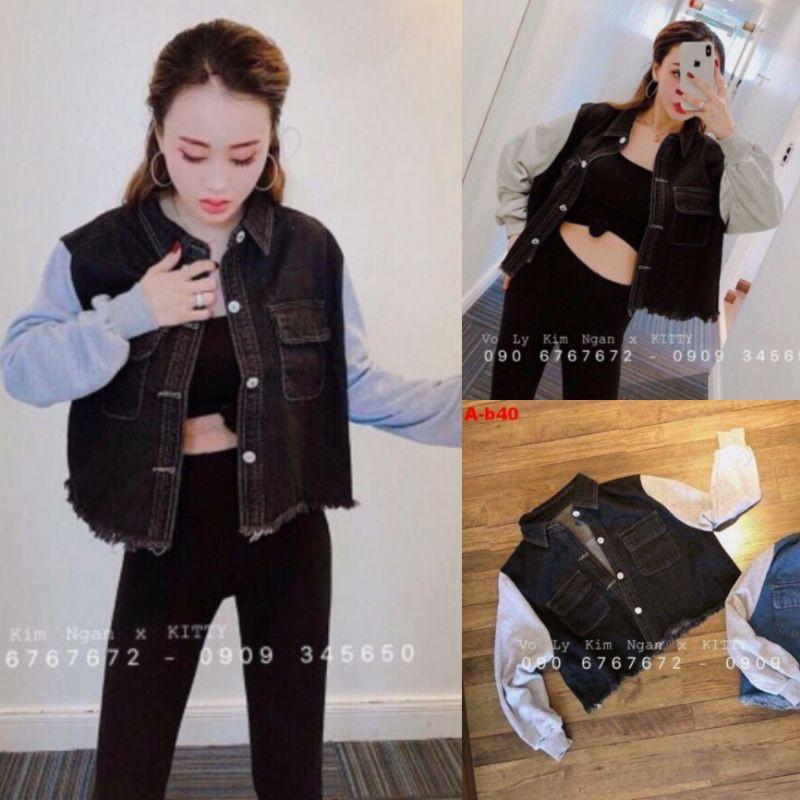 Áo khoác jean tay dài phối thun Cao Cấp