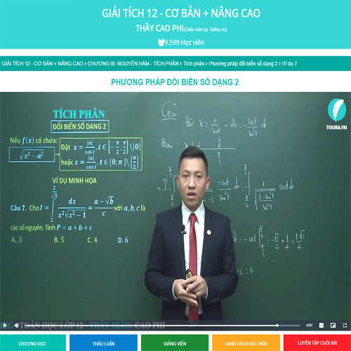 Khóa học GIẢI TÍCH 12 - CƠ BẢN + NÂNG CAO thầy CAO PHI - 09 tháng