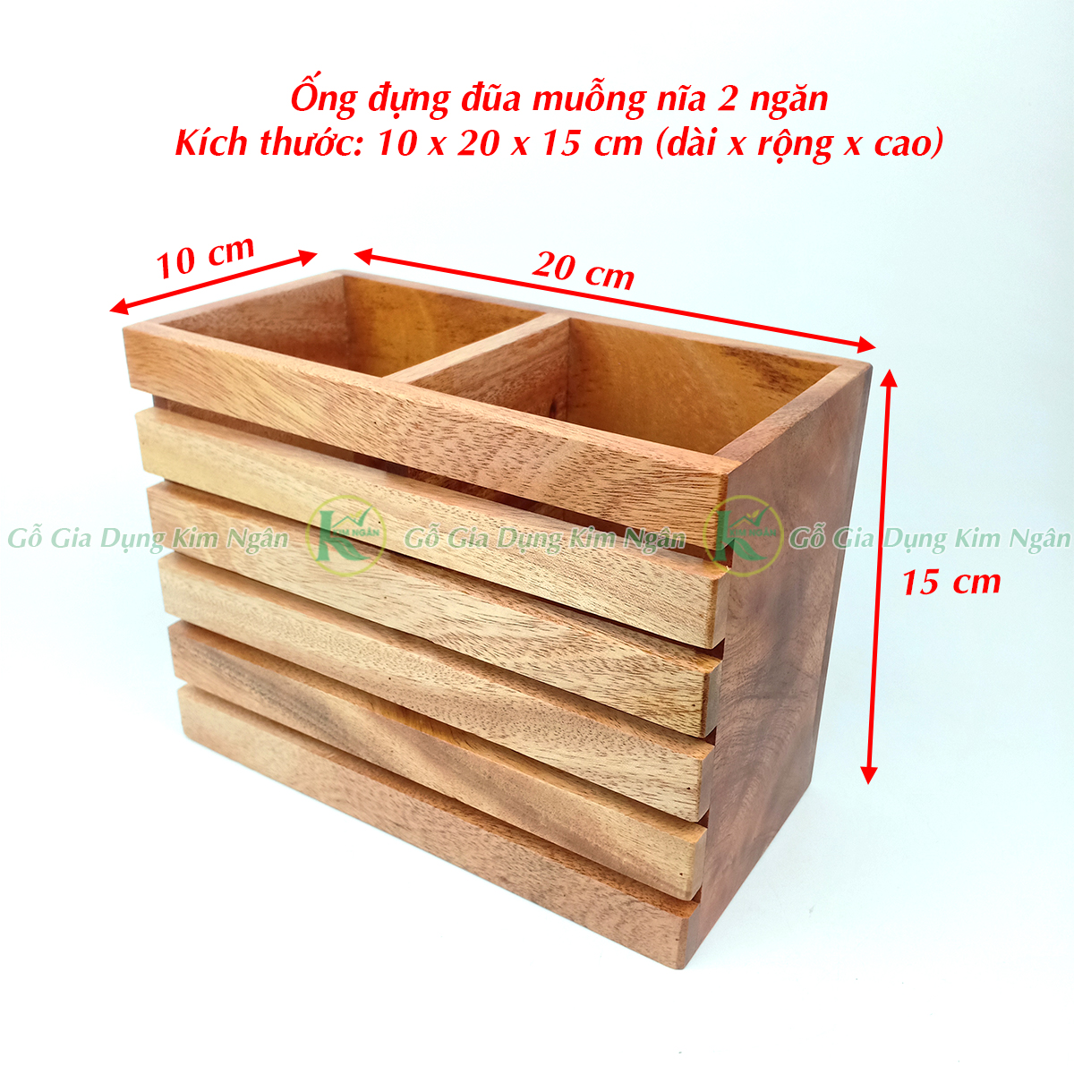 Ống Gỗ Chia 2 Ngăn Đựng Đũa Muỗng Đũa Thìa Nĩa Dụng Cụ Bàn Ăn