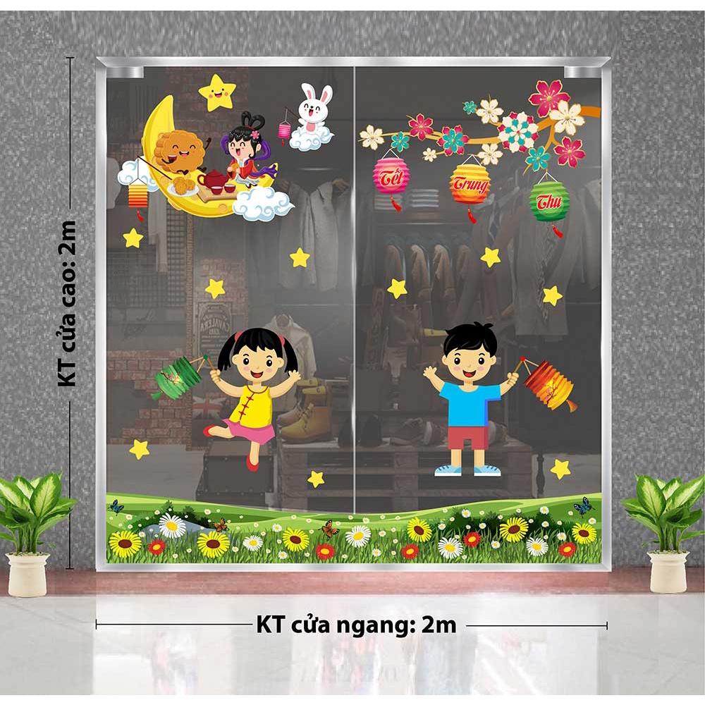 Decal trang trí trung thu 2021 bé vui trung thu cùng chị hằng và thỏ ngọc