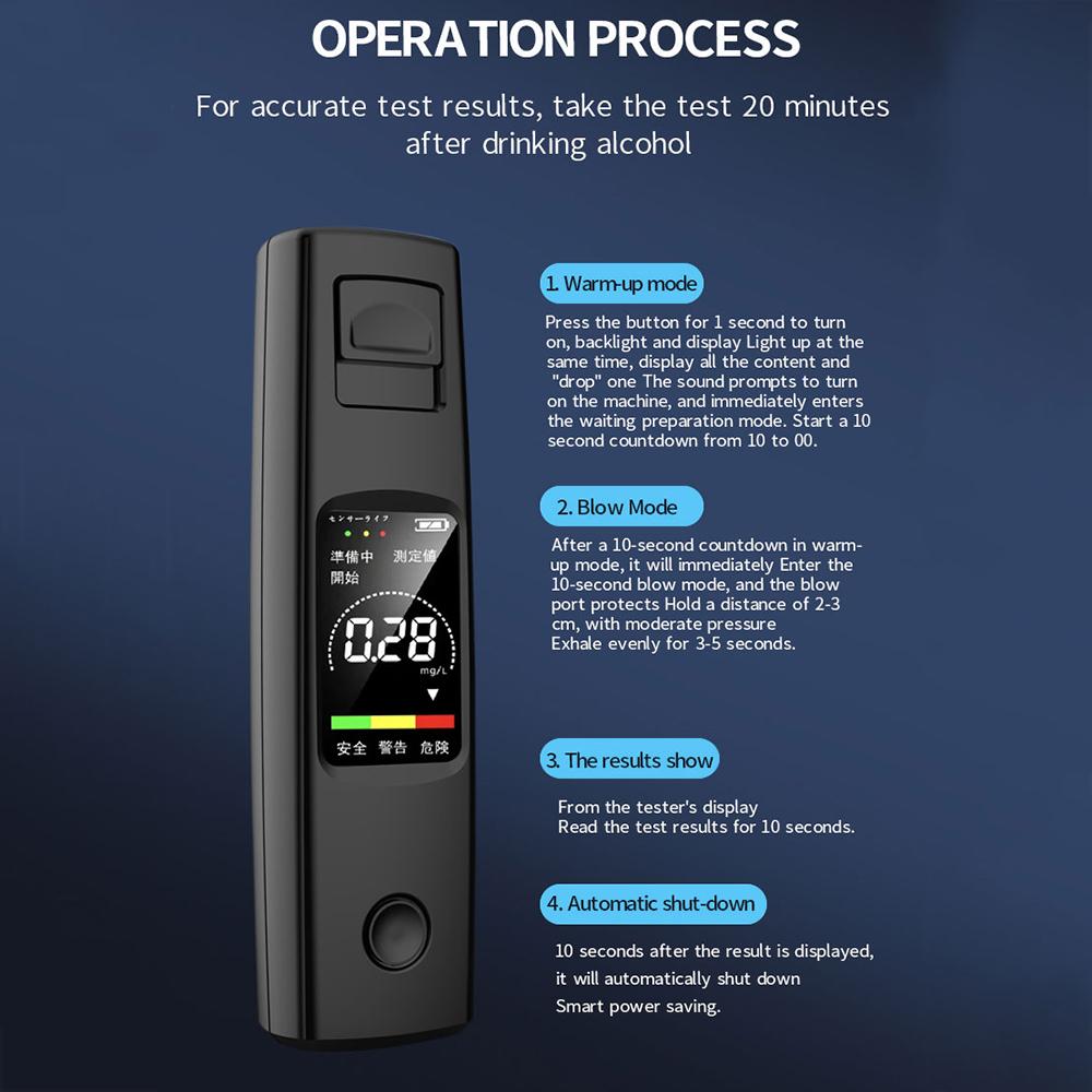 Portable Breathalyzer Non-contact Breath Alcohol Tester Pocket LCD Digital Accurate BAC Detector Analyzer with Sound and Light Alarm for Personal Use