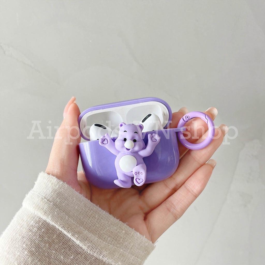 Bao Case Ốp dành cho Airpods 1/2 và Airpods Pro gấu nhựa tím kute cao cấp