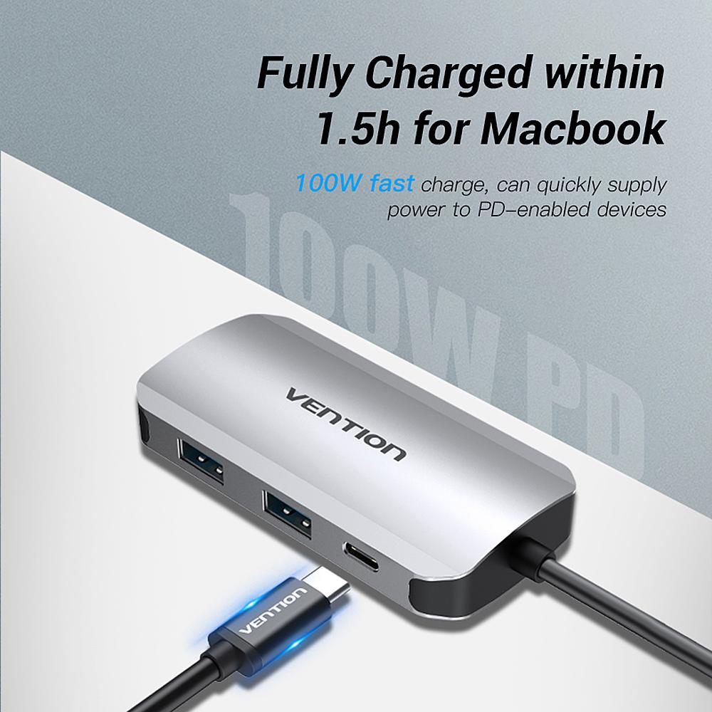 Bộ chuyển đổi HUB USB-C HUB Type-C sang 4 * USB 3.0 + PD Máy tính xách tay PC
