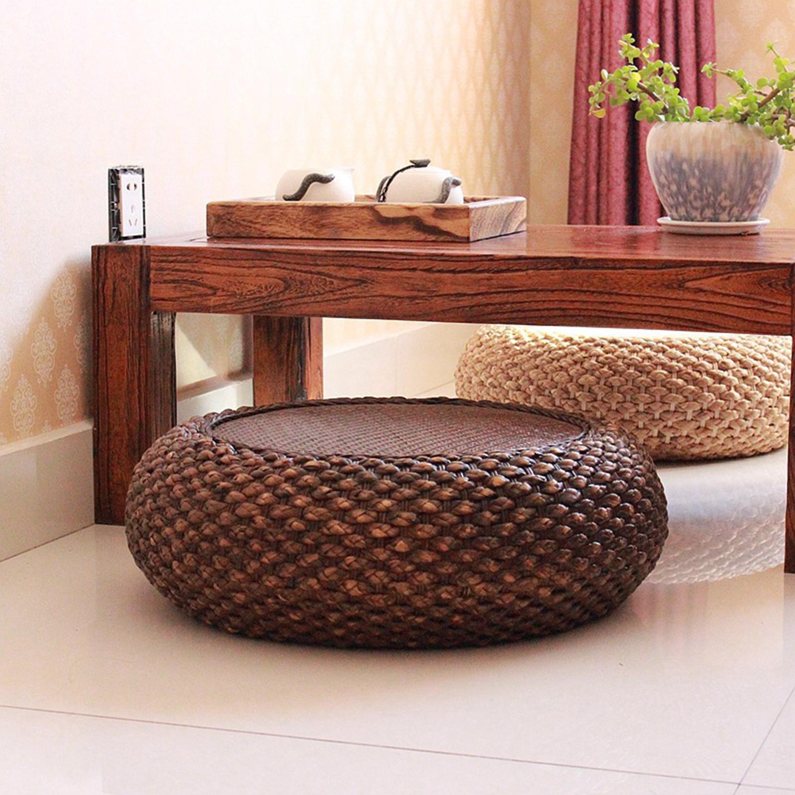 Woven Straw Cushion Tatami Floor Pillow Pouf for Office Garden