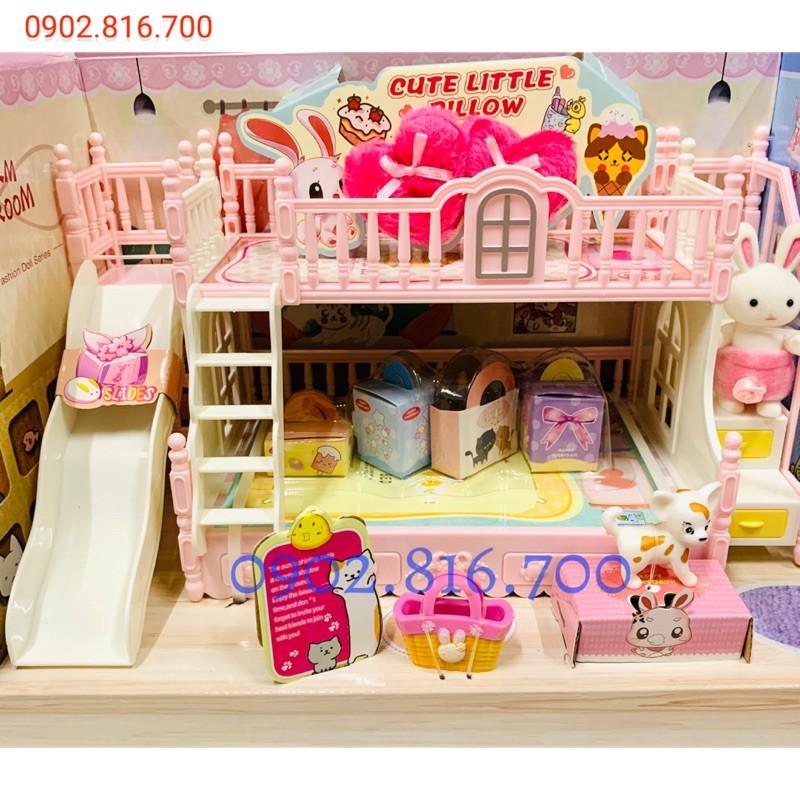 Hộp đồ chơi ngôi nhà búp bê - ngôi nhà của thỏ - phòng ngủ - bàn trang điểm