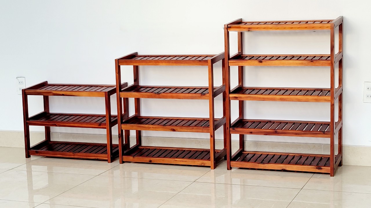 Kệ Giày Gỗ 3 Tầng, 4 Tầng, 5 Tầng Màu Nâu Ngang 60cm Nan Nghiêng - Hàng VN Xuất Khẩu