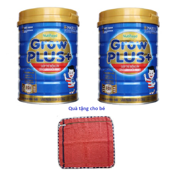 2 hộp Sữa Grow Plus xanh 900g công thức FDI độc quyền của Nutifood Thụy Điển giúp trẻ biếng ăn tăng cân hiệu quả. Tặng khăn mặt mềm mịn cho bé.