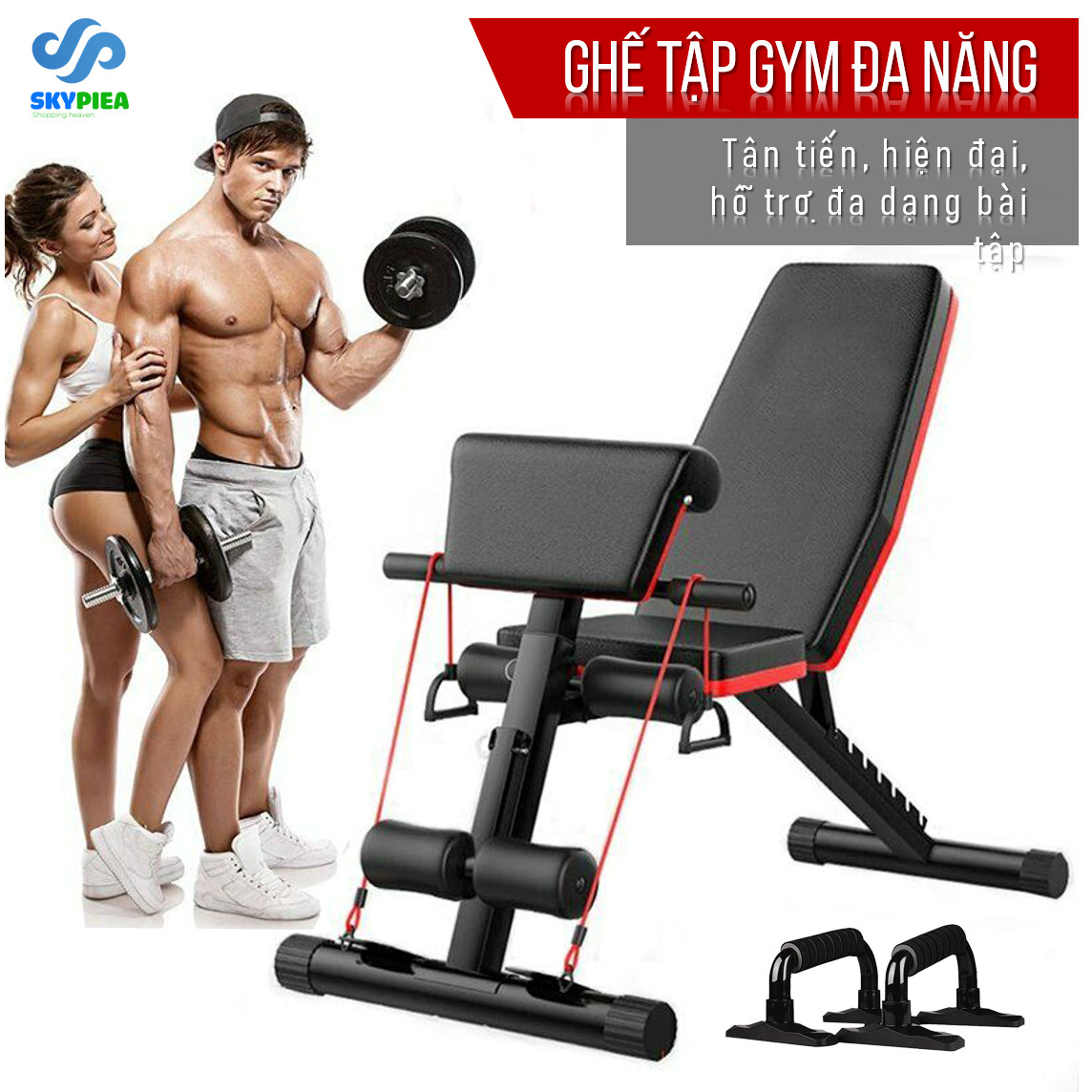 Ghế Tập Gym Đa Năng Tại Nhà - Phiên Bản 2021 - 4in1 - Ghế Tập Tạ Đa Năng - Tặng Dụng Cụ Chống Đẩy