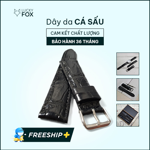 [Da thật] Dây đồng hồ da cá sấu khóa bướm AL109 (Black) Size 20/ size 22; 100% da cá sấu thật, BH 3 năm