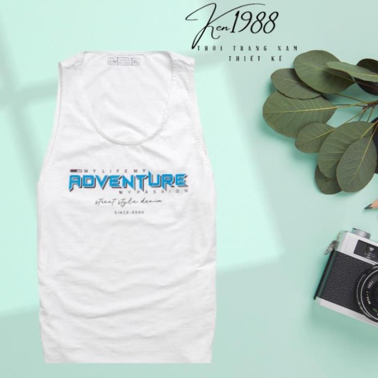 Áo Ba Lỗ Nam In Chữ ADVENTURE Sát Nách Vải Thun Thể Thao Thoáng Mát Co Giãn Thấm Hút Mồ Hôi