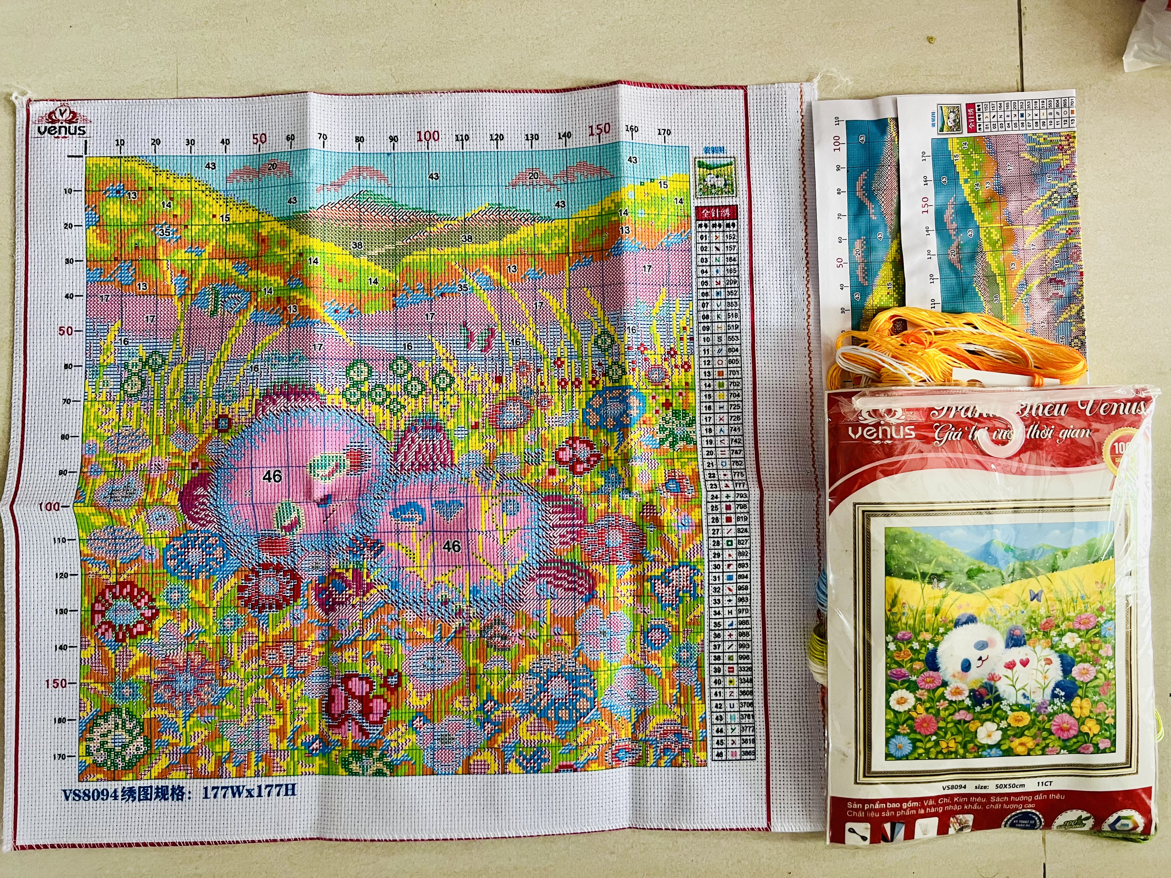 Tranh thêu kín Gấu trúc nhỏ xinh vs8094, kích thước 50x50 cm