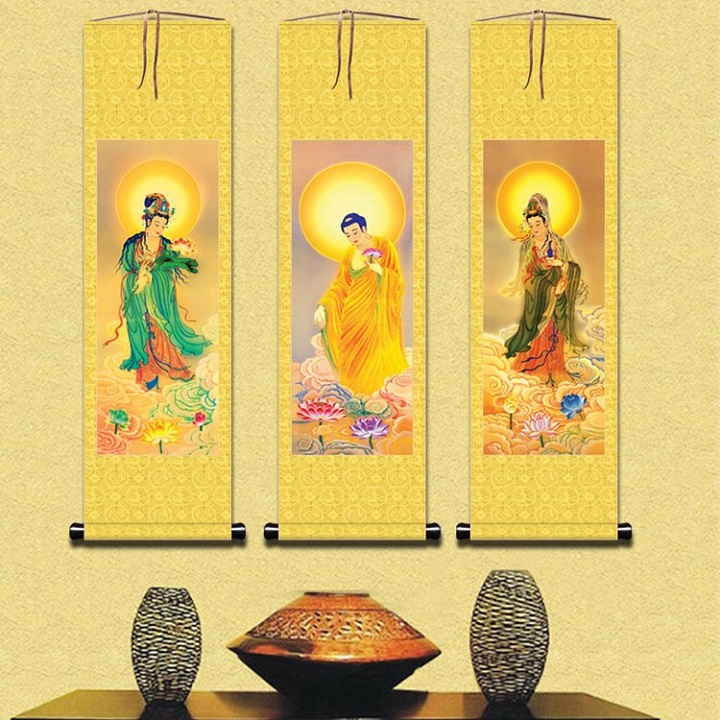 Tranh Phật cuộn lụa tơ tằm trang trí sang trọng