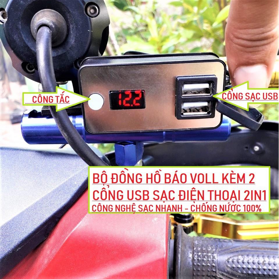 Sạc điện thoại kèm báo vôn ắc quy xe máy 2in1 mẫu mới cực chất lắp các xe