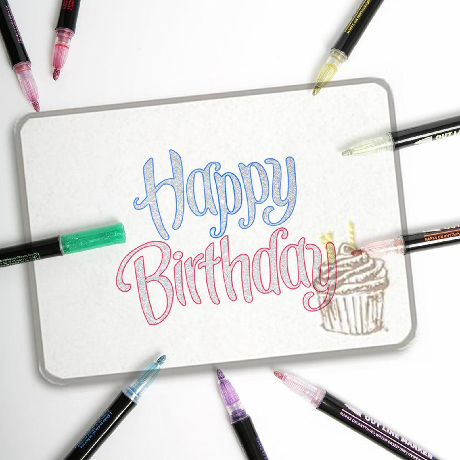 Double Line Outline Pens 12 Colors Glitter Pen with Self-contouring Markers