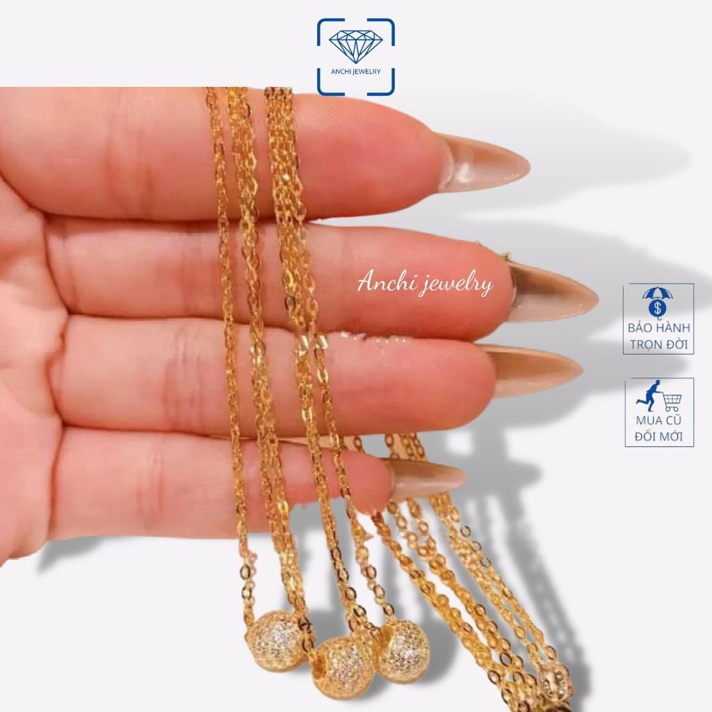 Dây chuyền nữ mặt cầu bạc thật mạ vàng thời trang, Anchi jewelry