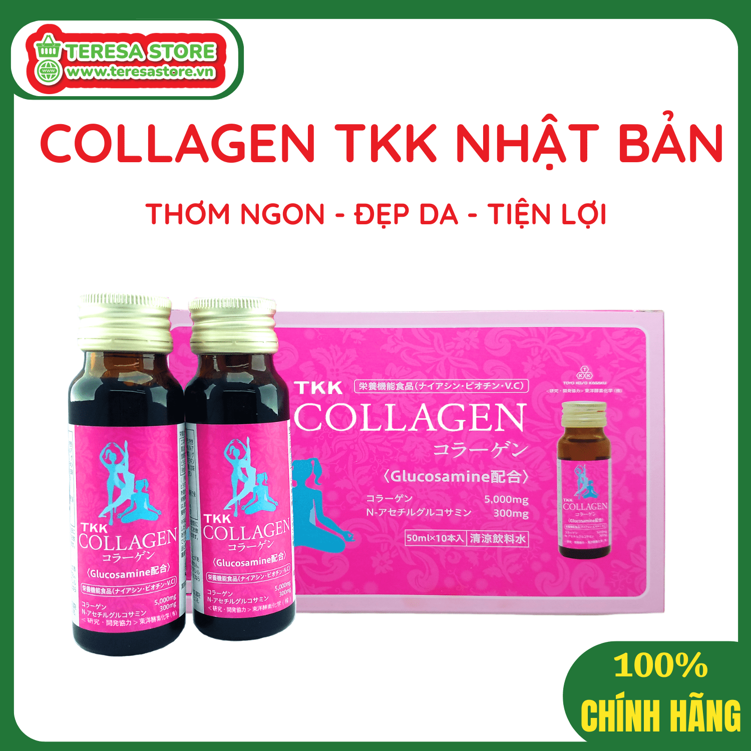 Nước uống Collagen TKK Glucosamine Hộp 10 chai Giúp đẹp da, chắc xương