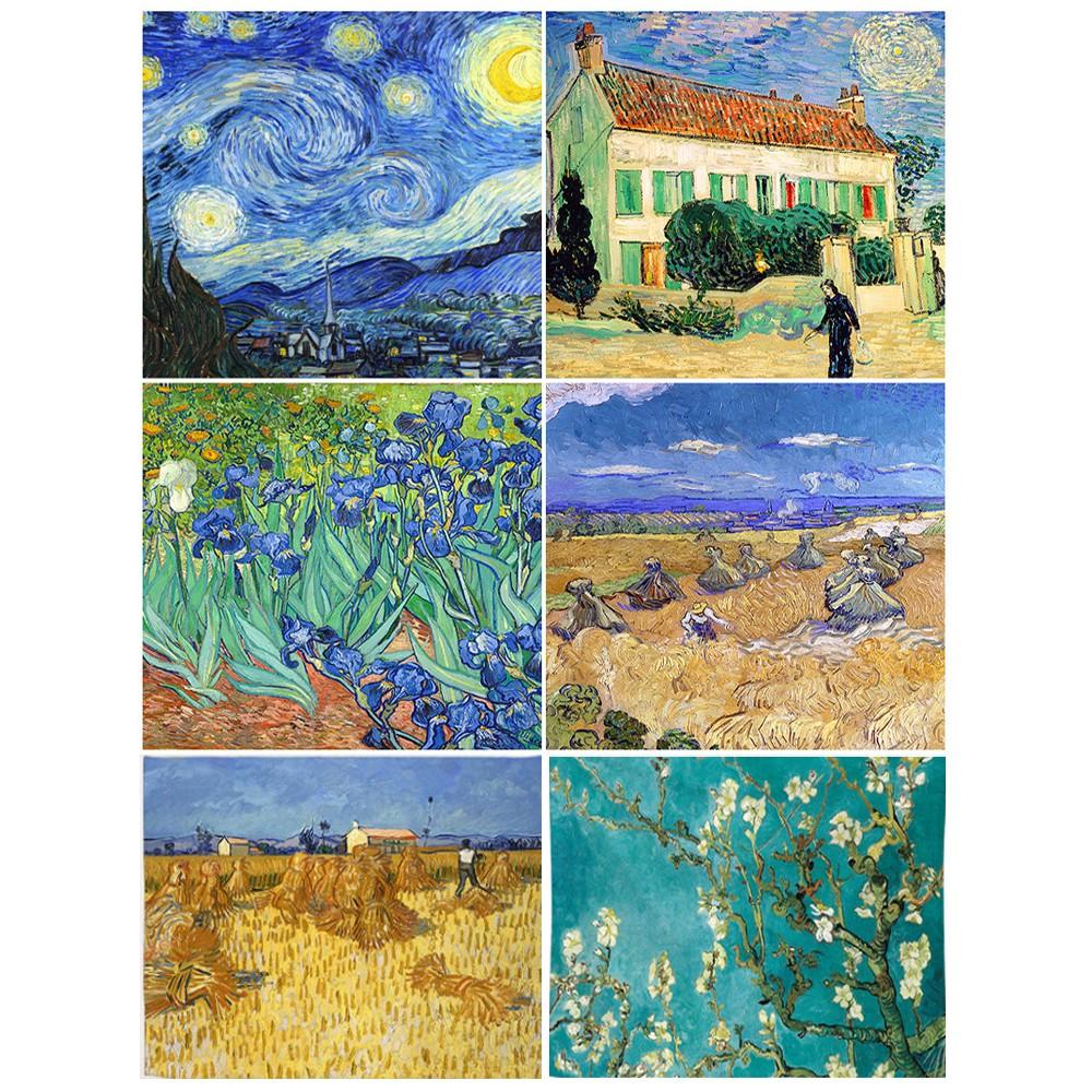 Vải treo tường Decor phòng hot nhất - tranh phong cảnh Van Gogh (TẶNG kèm 01 bộ móc treo )