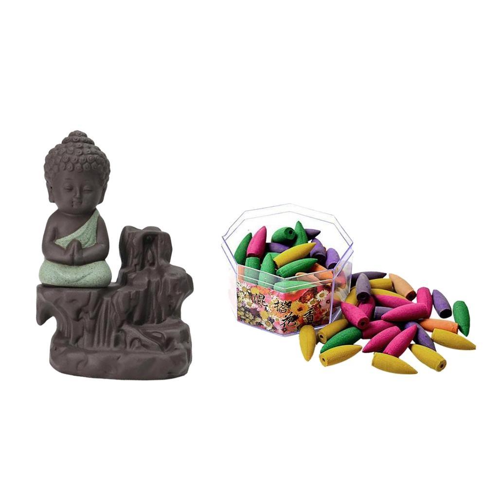 Little Monk Incense Burner Smoke Backflow Censer +70pcs Mix Incense Cone
