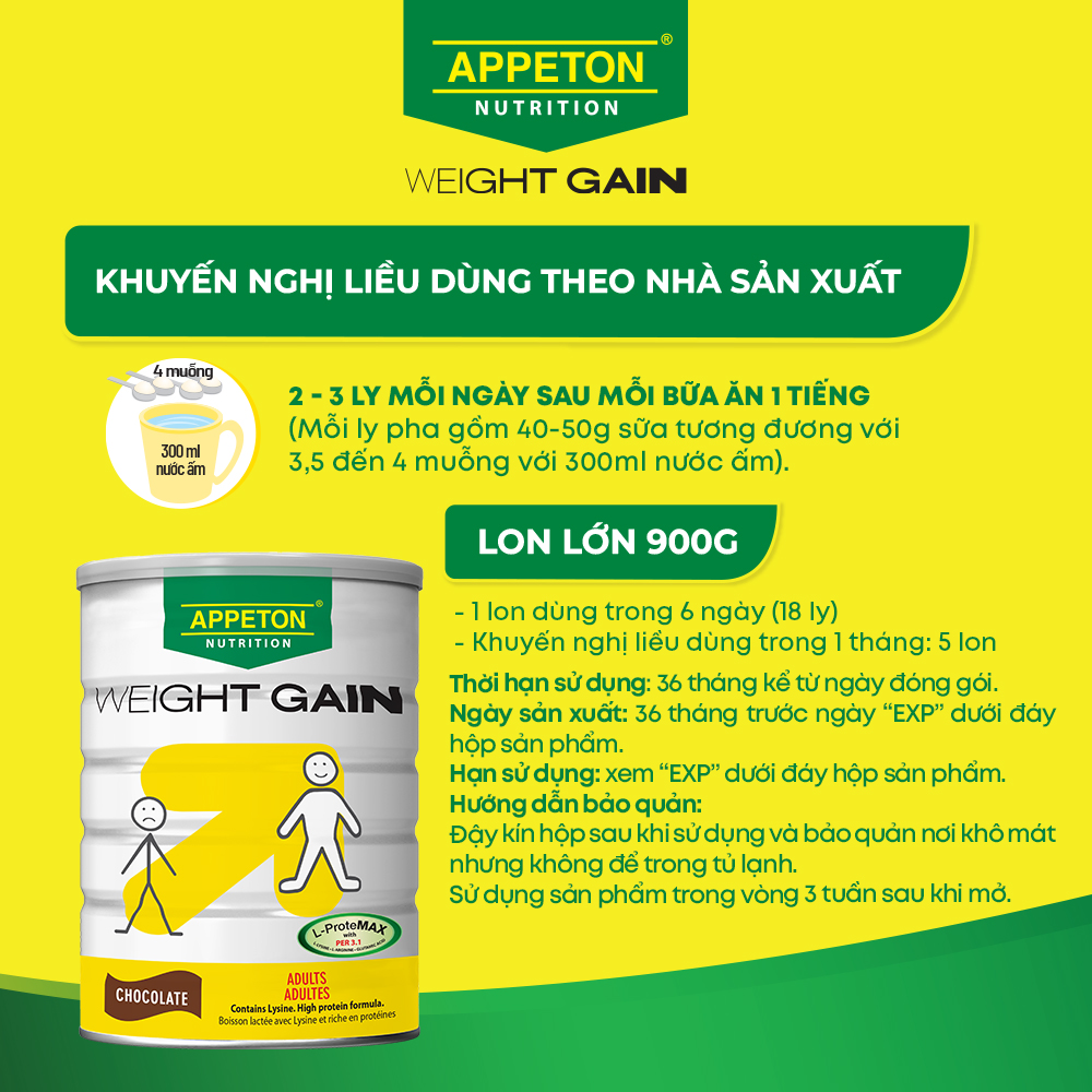 Combo 3 Sữa Appeton Weight Gain cho Người lớn hương Chocolate lon 900g