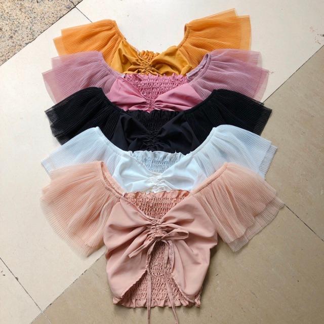 Áo rút ngực tay cánh tiên dập ly