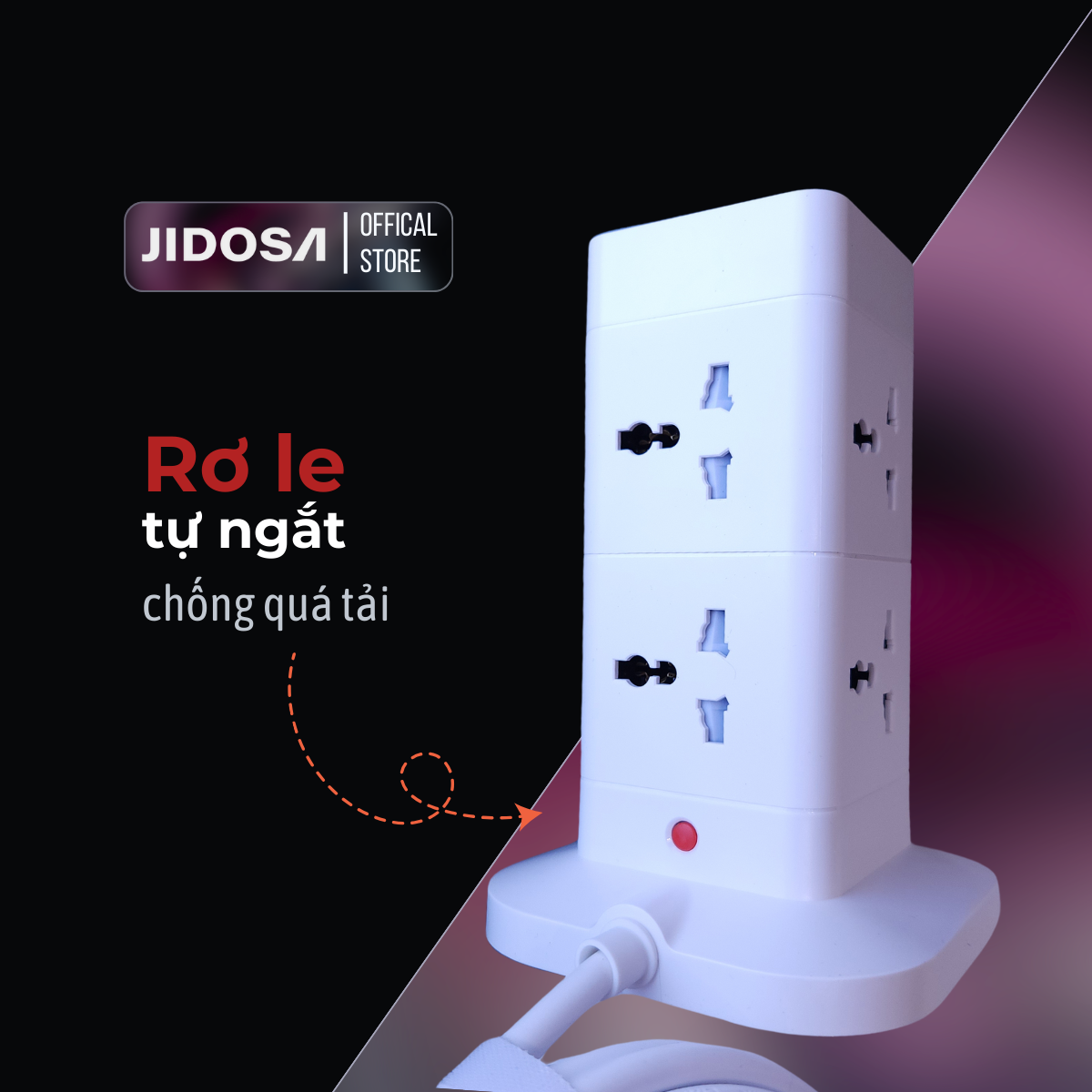 Ổ cắm điện tháp vuông đa năng thông minh JIDOSA JDT814T 8 Ổ cắm tải 3000W USB - Type C dây dài 3m
