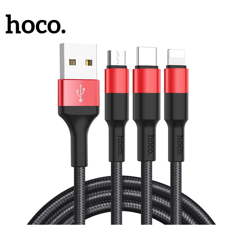 Dây Cáp Sạc Hoco 3 Đầu Bọc Dù Cao Cấp Lightning – Micro – TypeC hàng nhập khẩu