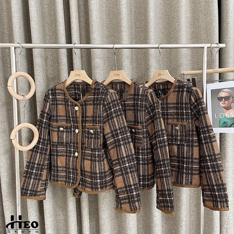 Áo khoác dạ tweed nâu tây hàng chuẩn SDD