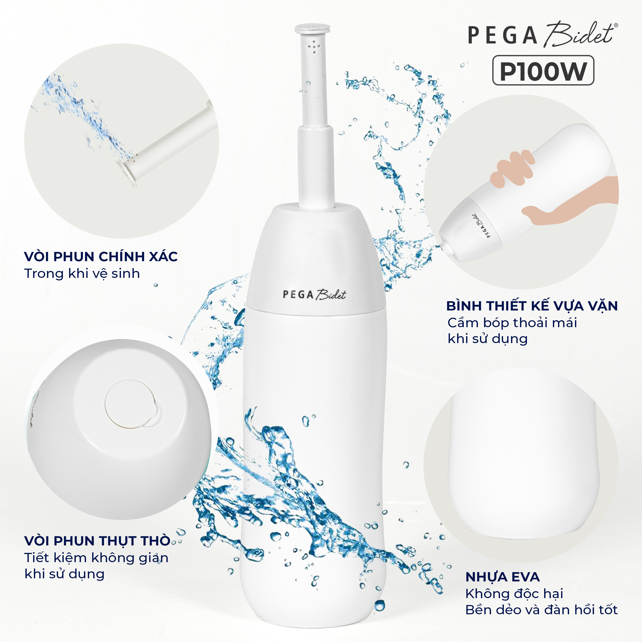 Bình xịt vệ sinh, Vòi rửa vệ sinh cầm tay PEGA Bidet P100 400ml, dành cho rửa vệ sinh em bé, người già, người đi du lịch