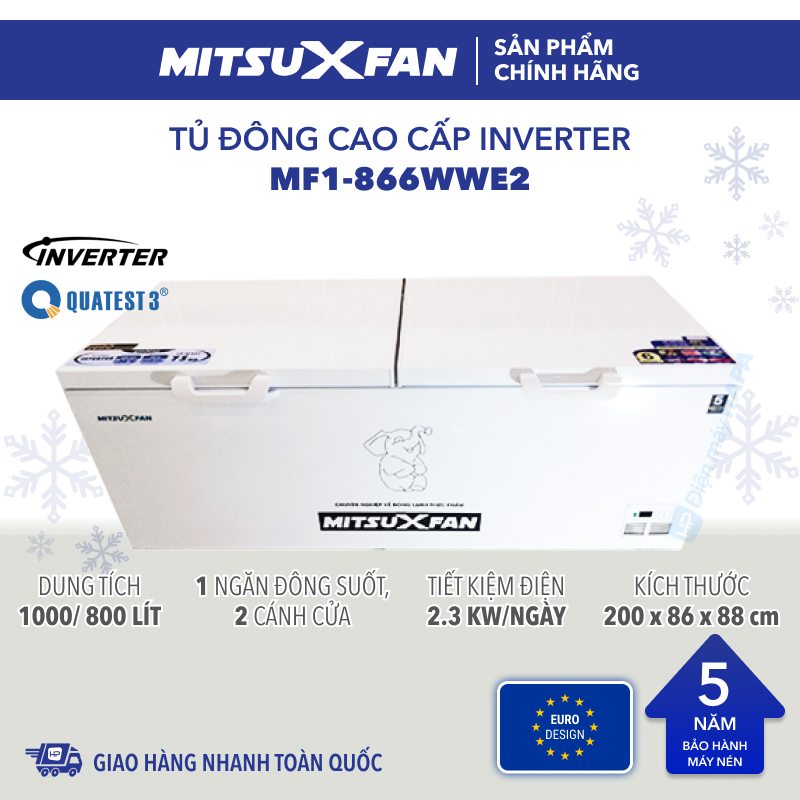 Tủ Đông Cao Cấp MITSUXFAN MF1-866WWE2D Inverter 900 Lít, 01 Ngăn, Tủ Cấp Đông Tiêu Chuẩn Châu Âu - Hàng Chính Hãng