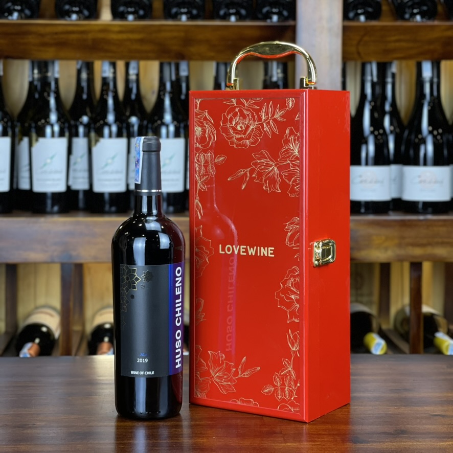 Hộp sơn mài Lovewine 1 chai rượu vang Chile Huso Merlot