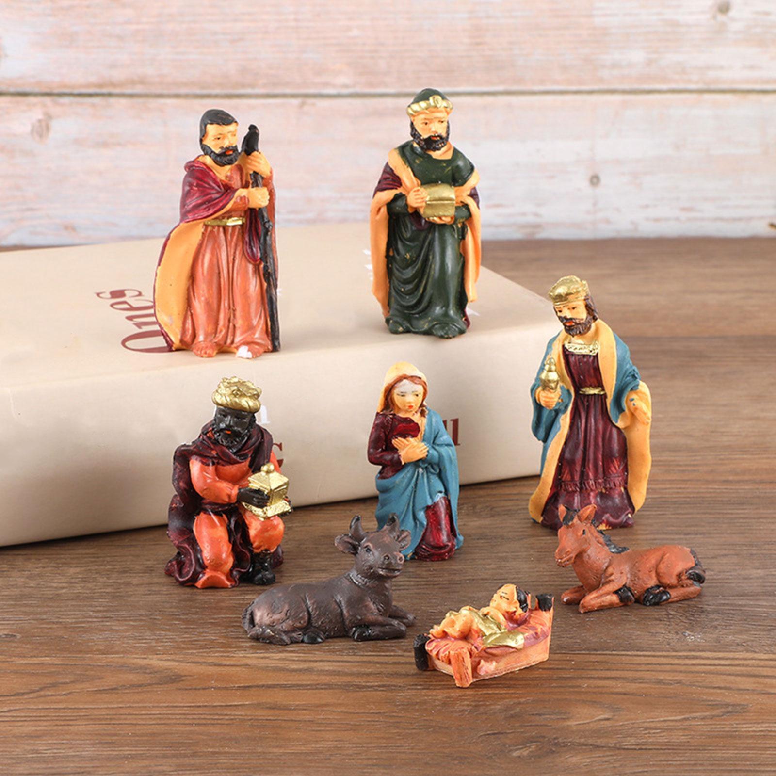 8Pcs Religious Christmas Nativity Scene Crafts Decoration Hand Painted Lovely Traditional Collection Birth of Jesus Ornament