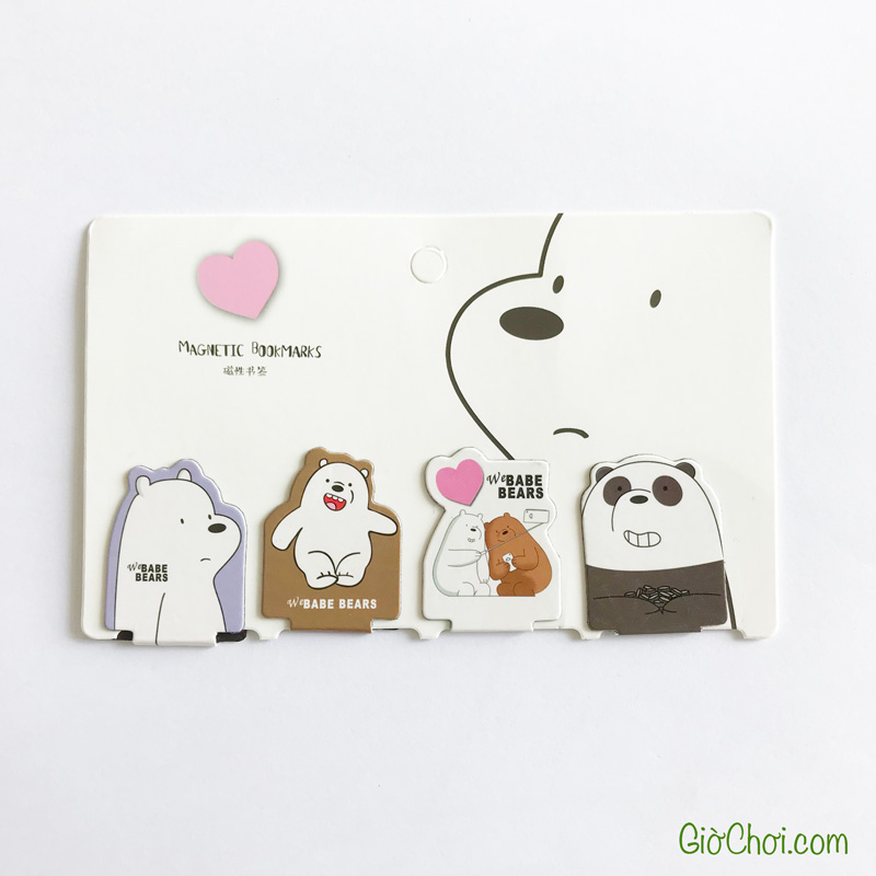 Bộ 4 Bookmark nam châm kẹp sách hình 3 chú gấu We Bare Bears