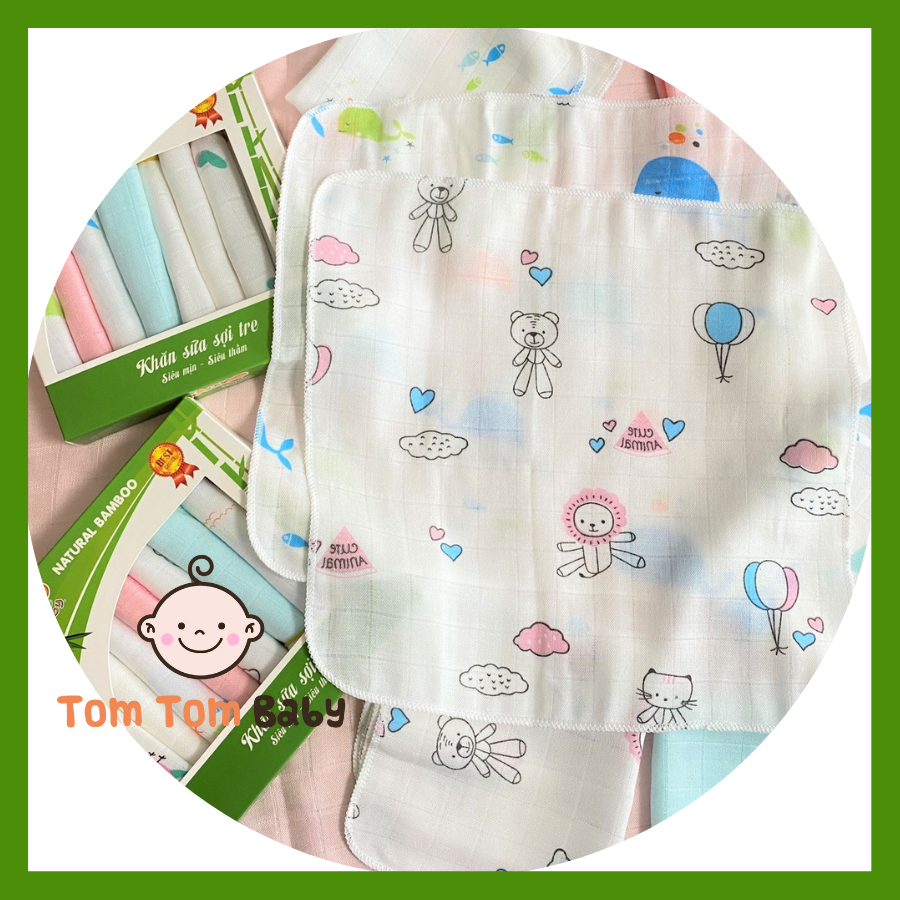 1 Hôp 8 cái Khăn sữa Sợi Tre Cao Cấp 2 Lớp Kachoo Baby -  Kích thước 30x30cm